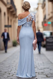 Blush One Shoulder Sheath Ruched Long Mother Of the Bride Dress with 3D Flowers