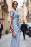 Blush One Shoulder Sheath Ruched Long Mother Of the Bride Dress with 3D Flowers