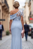 Blush One Shoulder Sheath Ruched Long Mother Of the Bride Dress with 3D Flowers