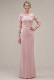 Blush Sheath Bateau Neck Appliqued Long Mother Of the Bride Dress with 3D Flowers
