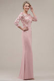 Blush Sheath Bateau Neck Appliqued Long Mother Of the Bride Dress with 3D Flowers