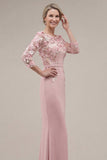 Blush Sheath Bateau Neck Appliqued Long Mother Of the Bride Dress with 3D Flowers