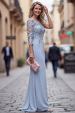 One Shoulder Light Blue Sheath Appliqued Long Mother Of the Bride Dress