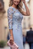 One Shoulder Light Blue Sheath Appliqued Long Mother Of the Bride Dress