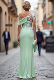 Green Sheath One Shoulder Long Mother Of the Bride Dress with Appliques