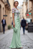 Green Sheath One Shoulder Long Mother Of the Bride Dress with Appliques