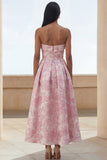 Blue Daffodil Flower A-Line Strapless Printed Ruched Long Floral Dress