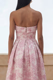 Blue Daffodil Flower A-Line Strapless Printed Ruched Long Floral Dress