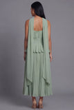 A-Line Dusty Sage Strapless Pleated Ruffled Chiffon Dress with a Neck Scarf