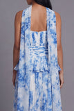 A-Line Dusty Sage Strapless Pleated Ruffled Chiffon Dress with a Neck Scarf
