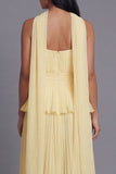 A-Line Dusty Sage Strapless Pleated Ruffled Chiffon Dress with a Neck Scarf