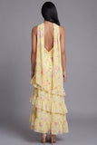 Chiffon White Pink Flower Strapless Sheath Ruffled Long Floral Dress with Neck Scarf