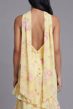 Chiffon White Pink Flower Strapless Sheath Ruffled Long Floral Dress with Neck Scarf