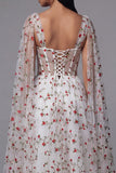 Ivory Red Flower Sheer Corset A-Line Midi Floral Dress