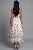 Sweetheart Champagne Tulle Appliqued Floral A-Line Midi Dress