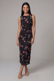 Black Bodycon Round Neck Chiffon Printed Floral Midi Dress
