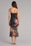 Black Bodycon Spaghetti Straps Ruched Printed Midi Floral Dress