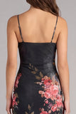 Black Bodycon Spaghetti Straps Ruched Printed Midi Floral Dress