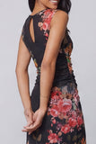 Black Sheath Printed Ruched Midi Floral Dress