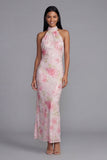Sparkly White Pink Flower Bodycon Printed Floral Dress with Sequin