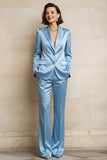 2 Piece Blue Single Breasted Peak Lapel Women Suits with Pockets