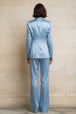 2 Piece Blue Single Breasted Peak Lapel Women Suits with Pockets