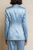 2 Piece Blue Single Breasted Peak Lapel Women Suits with Pockets
