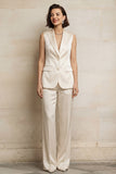Blue 2 Piece Single Breasted Peak Lapel Sleeveless Women Suits