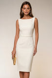 Ivory Bodycon Bateau Neck Midi Work Dress