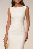 Ivory Bodycon Bateau Neck Midi Work Dress
