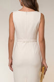 Ivory Bodycon Bateau Neck Midi Work Dress