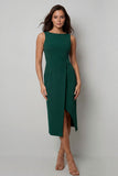 Dark Green Sheath Bateau Neck Midi Work Dress with Slit