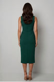 Dark Green Sheath Bateau Neck Midi Work Dress with Slit