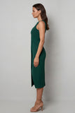Dark Green Sheath Bateau Neck Midi Work Dress with Slit