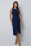 Dark Green Sheath Bateau Neck Midi Work Dress with Slit