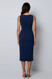 Dark Green Sheath Bateau Neck Midi Work Dress with Slit