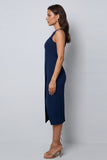 Dark Green Sheath Bateau Neck Midi Work Dress with Slit