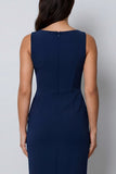 Dark Green Sheath Bateau Neck Midi Work Dress with Slit