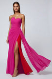 Fuchsia Mermaid Strapless Tulle Maxi Dress with Sash