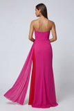 Fuchsia Mermaid Strapless Tulle Maxi Dress with Sash
