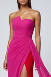 Fuchsia Mermaid Strapless Tulle Maxi Dress with Sash