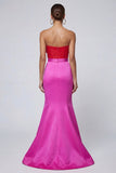 Fuchsia and Red Mermaid Strapless Satin Dress with Bow