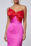 Fuchsia and Red Mermaid Strapless Satin Dress with Bow