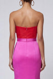 Fuchsia and Red Mermaid Strapless Satin Dress with Bow