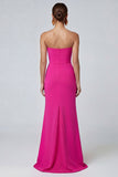 Strapless Fuchsia and Red Color Block Mermaid Ruched Long Satin Dress