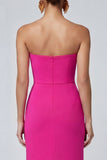 Strapless Fuchsia and Red Color Block Mermaid Ruched Long Satin Dress