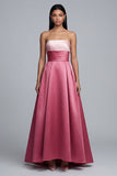 Strapless A Line Pink Maxi Satin Dress