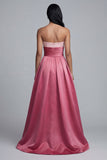 Strapless A Line Pink Maxi Satin Dress
