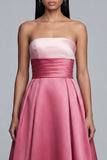Strapless A Line Pink Maxi Satin Dress