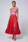 Strapless Pink and Fuchsia A Line Midi Dress with Slit